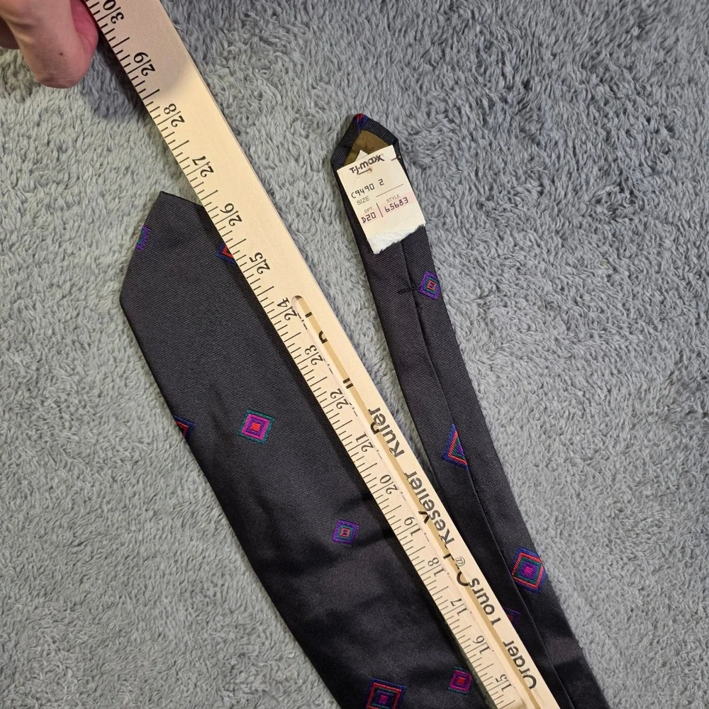 Perry Ellis Mens‎ Necktie Charcoal Grey Silk Geometric Diamond Handmade Italy